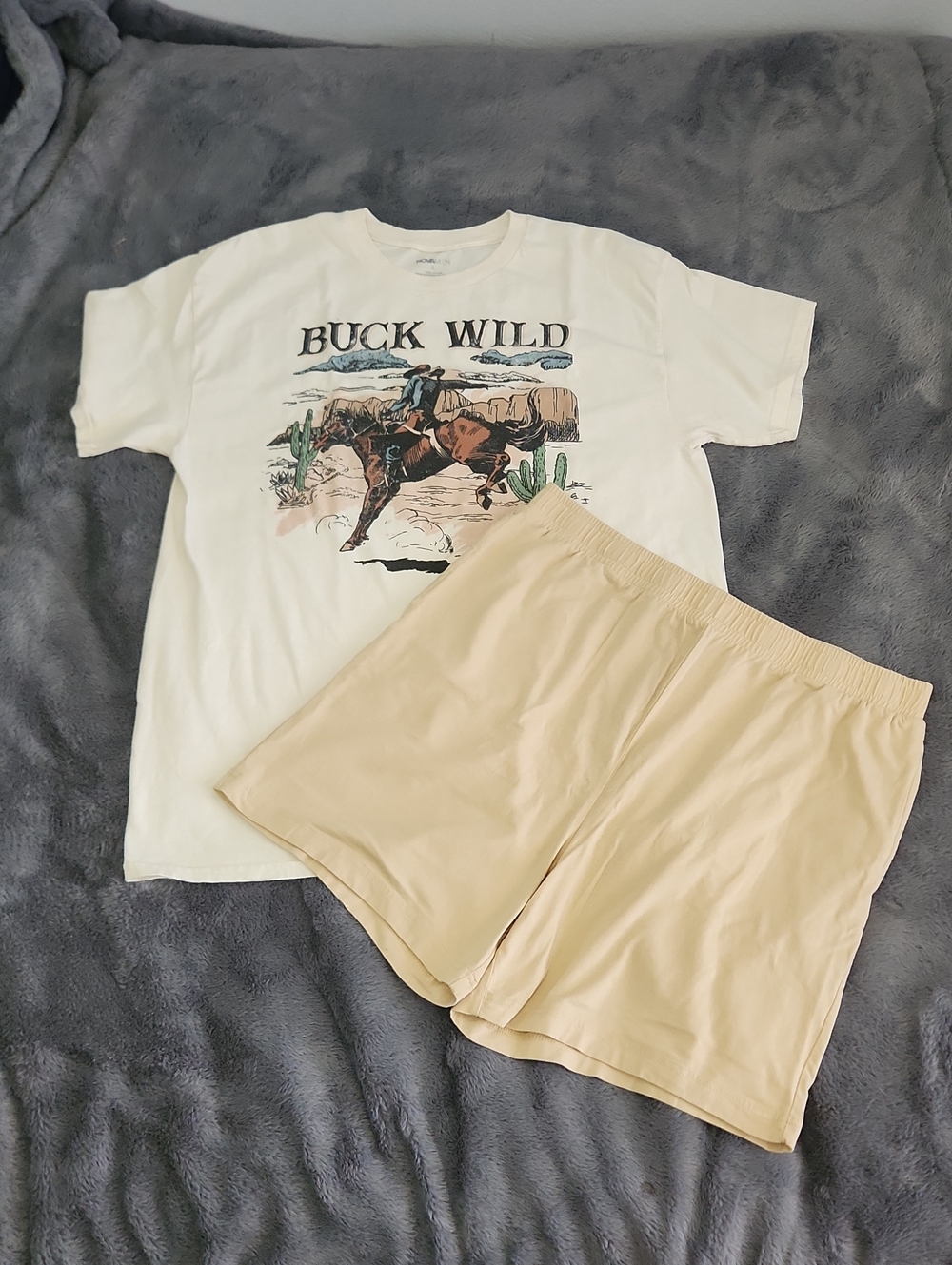 Fashion Nova Cream Buck Wild Graphic Short Sleeve Tee & Shorts